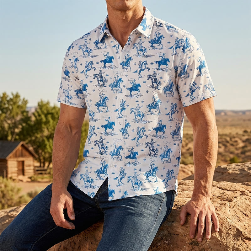 Blau-weißes Ride Into Style Classic Cowboy Charm Hemd - Blau & Weiß - 3XL - image 0
