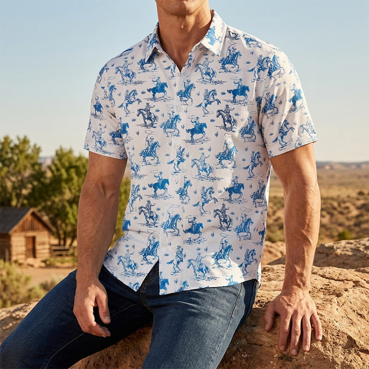 Blau-weißes Ride Into Style Classic Cowboy Charm Hemd - Blau & Weiß - 3XL - image 0