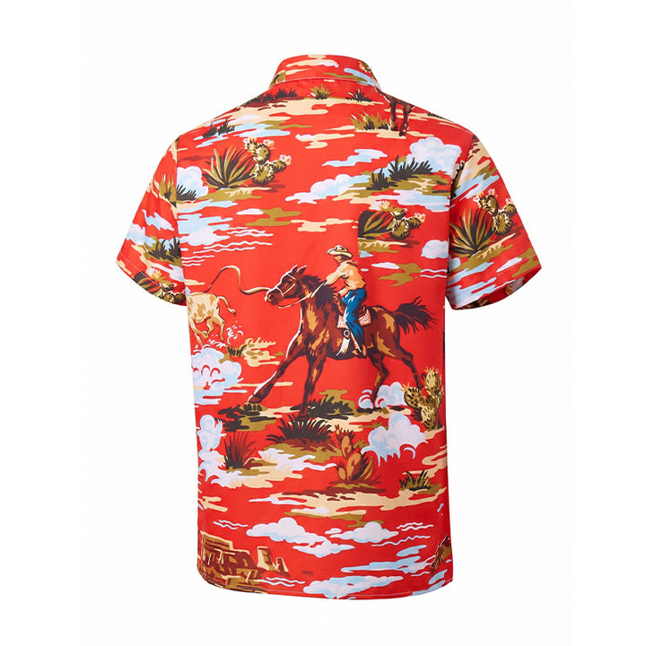 Rotes Wildwest-Wüsten-Cowboy- und Kaktus-Kunstdruck-Shirt - image 10