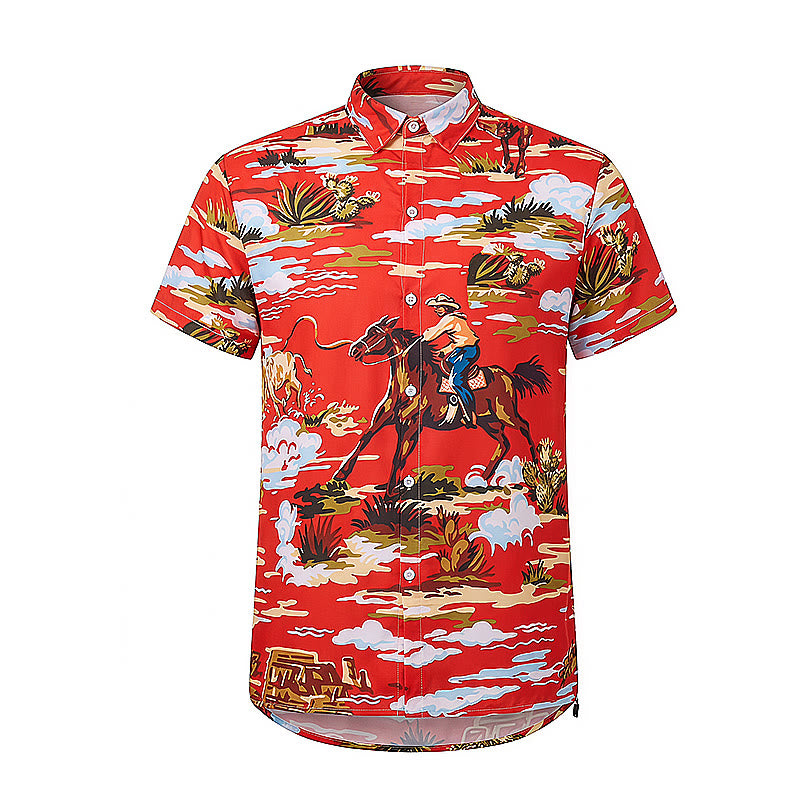 Rotes Wildwest-Wüsten-Cowboy- und Kaktus-Kunstdruck-Shirt - image 9
