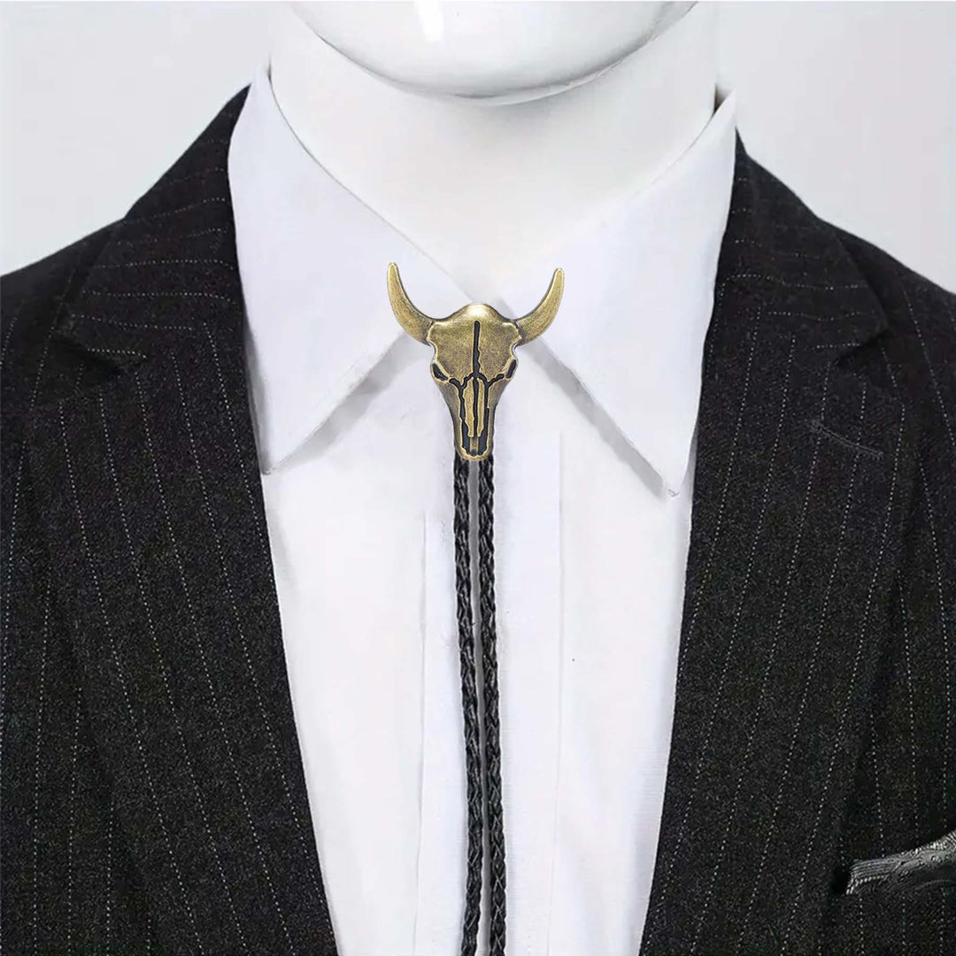 Vintage Cowboy Bolo Krawatte mit bronzenem Stierschädel - image 0