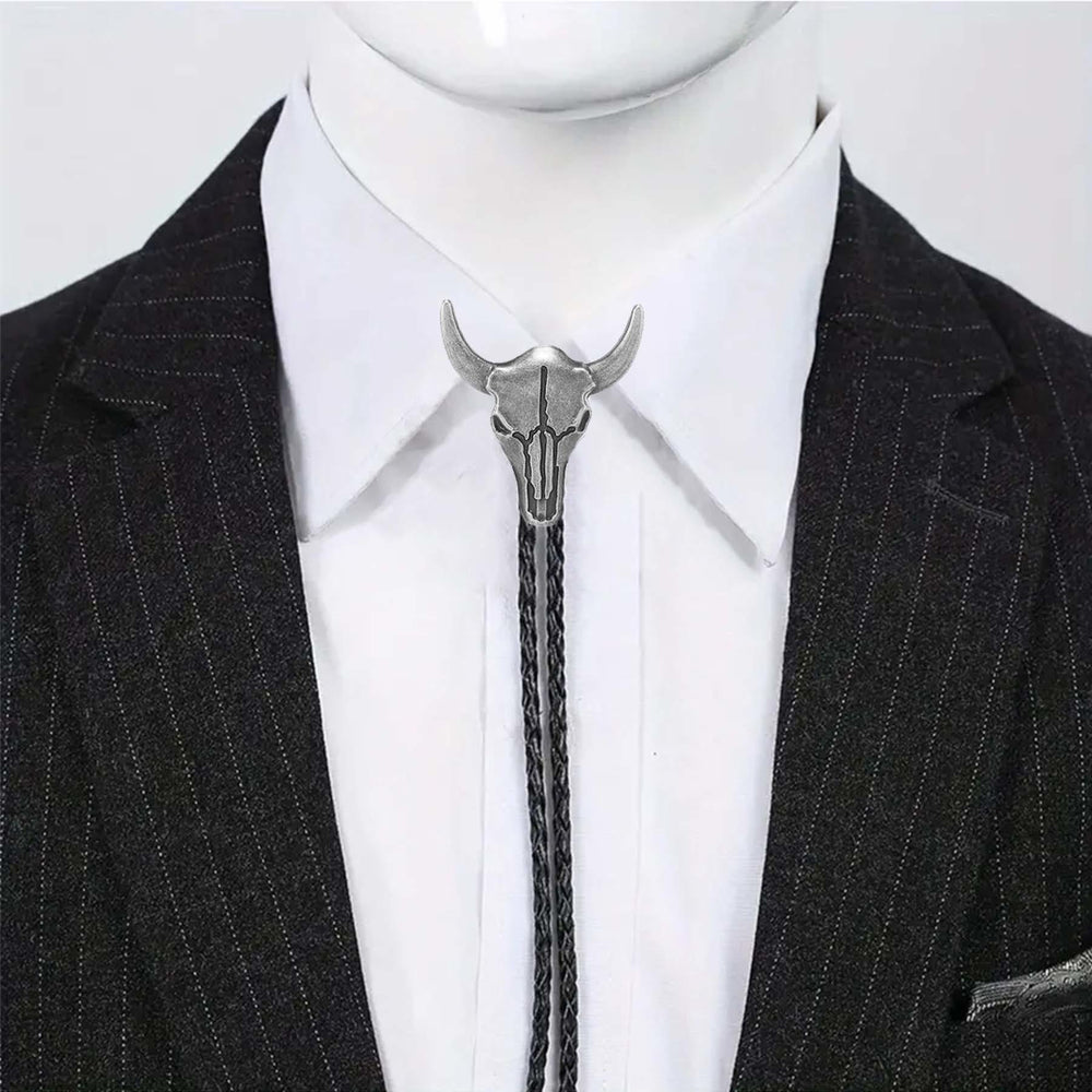 Vintage Cowboy Bolo Krawatte mit bronzenem Stierschädel - image 1