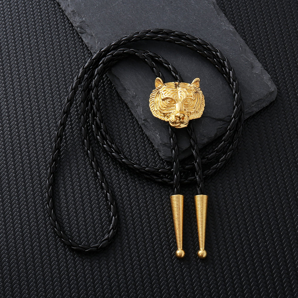 Bolotie aus Metall im Western-Retro-Stil mit Tigerkopf - Golden - image 1