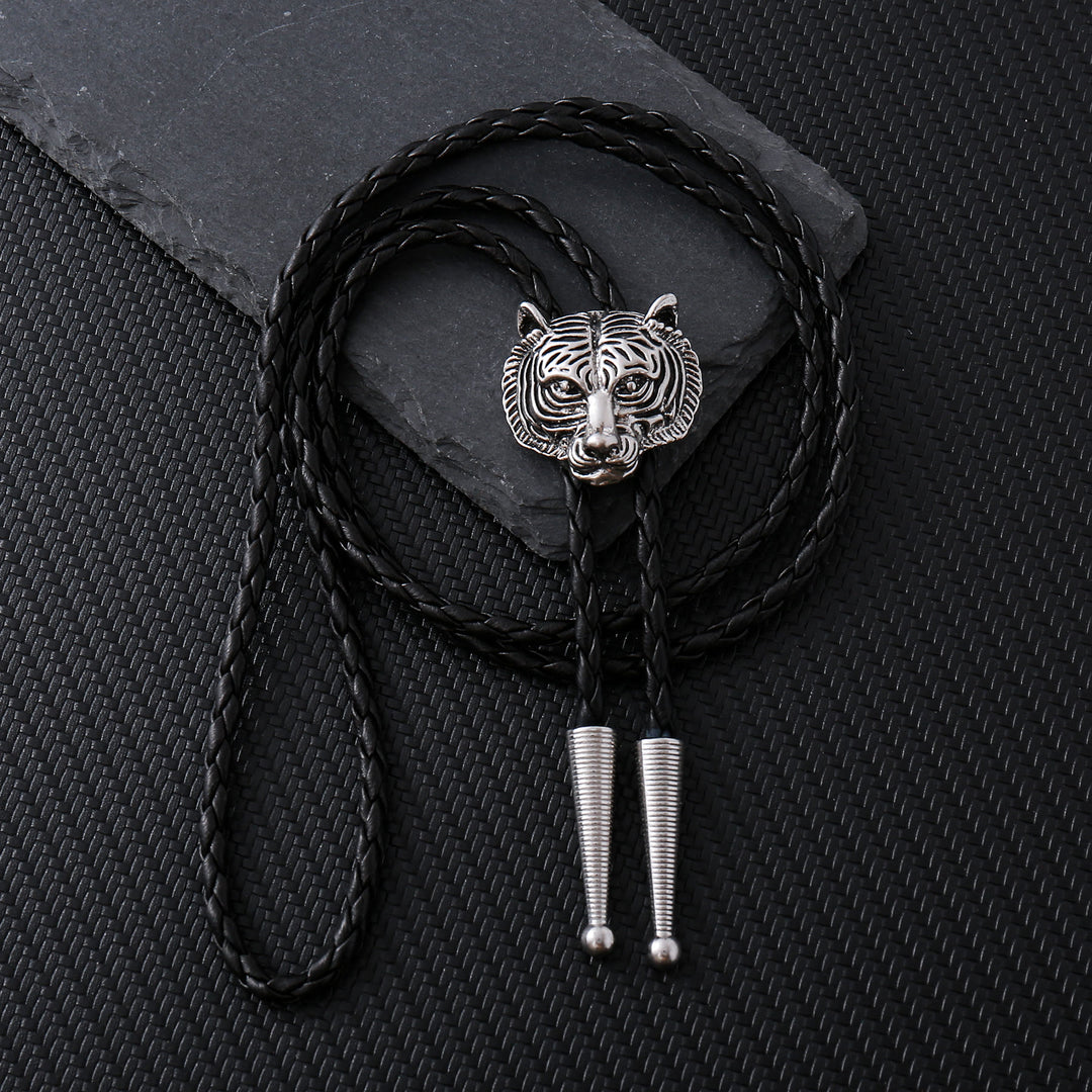 Bolotie aus Metall im Western-Retro-Stil mit Tigerkopf - Silber - image 0