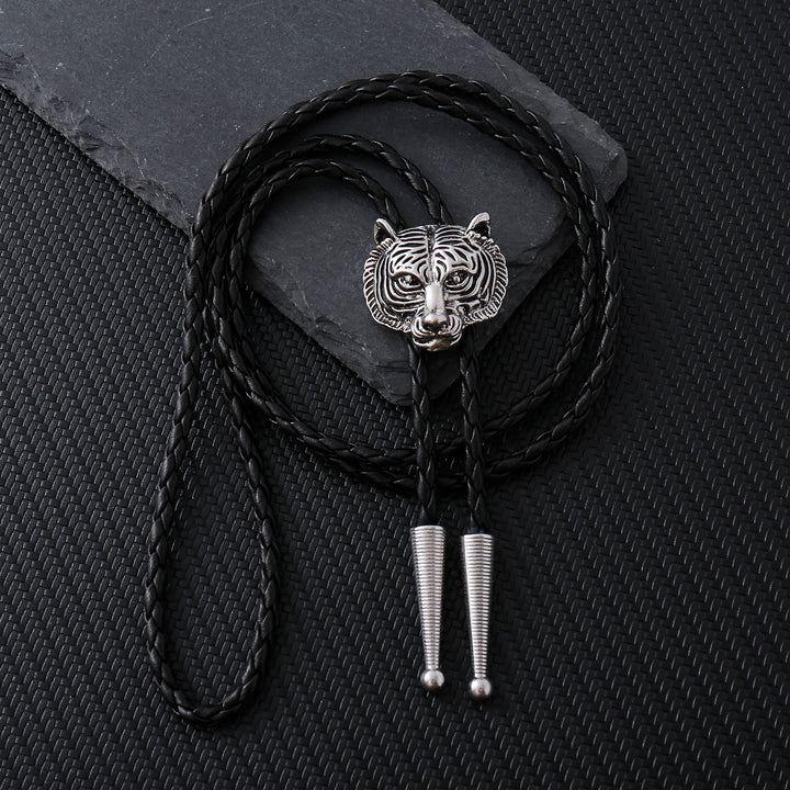 Bolotie aus Metall im Western-Retro-Stil mit Tigerkopf - Silber - image 0