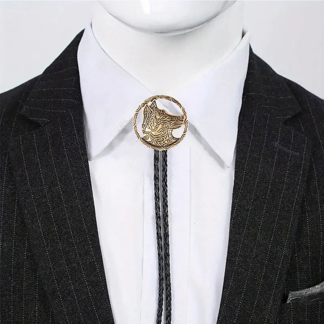 Vintage Antik Gold Hohlwolfkopf Bolo Krawatte - image 3