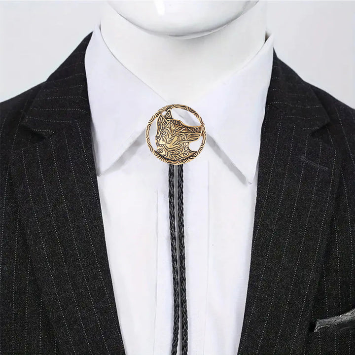 Vintage Antik Gold Hohlwolfkopf Bolo Krawatte - image 3