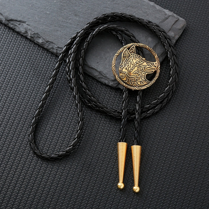 Vintage Antik Gold Hohlwolfkopf Bolo Krawatte - Golden - image 0