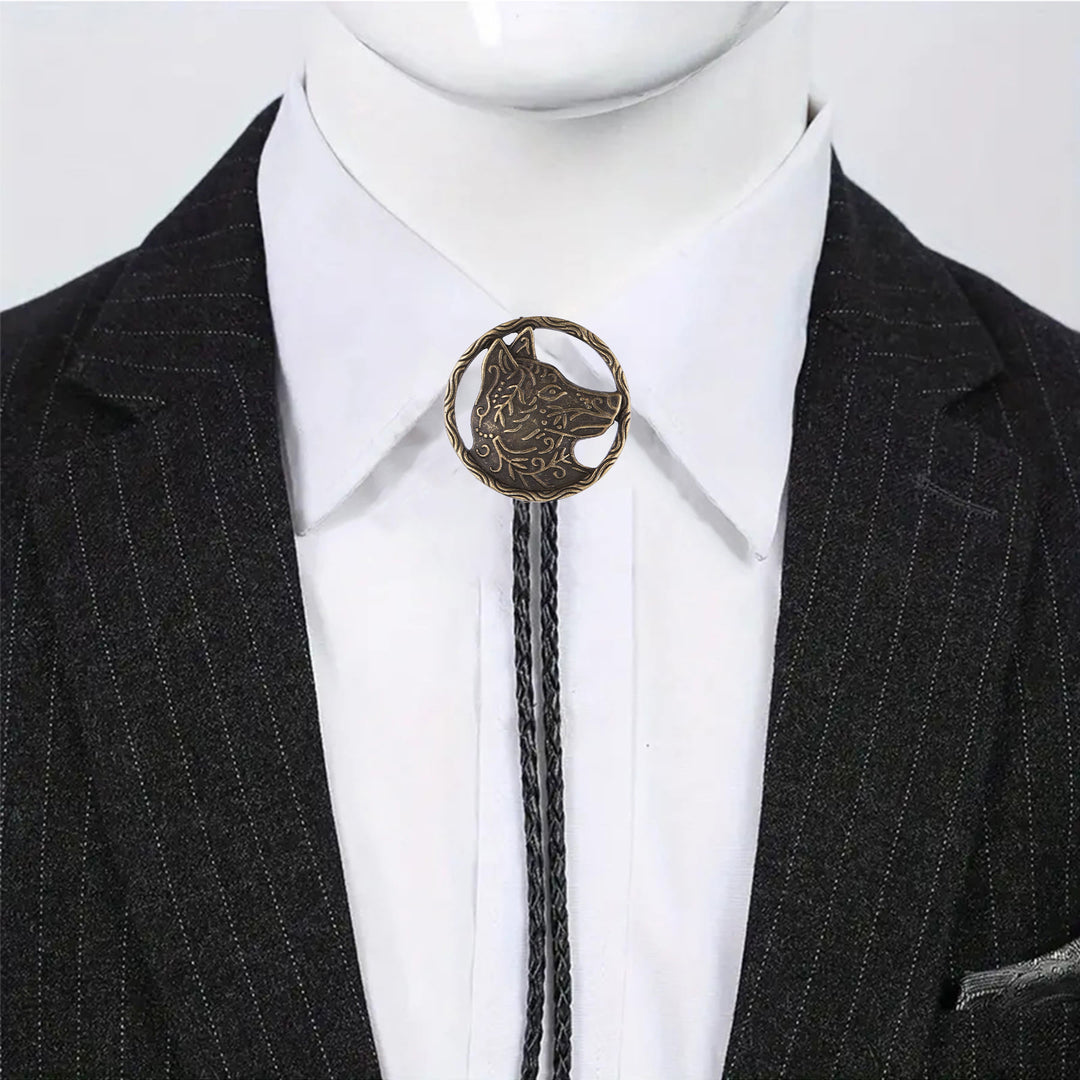 Vintage Antik Gold Hohlwolfkopf Bolo Krawatte - image 13