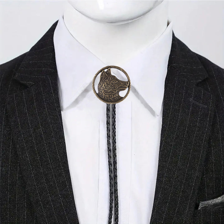 Vintage Antik Gold Hohlwolfkopf Bolo Krawatte - image 13