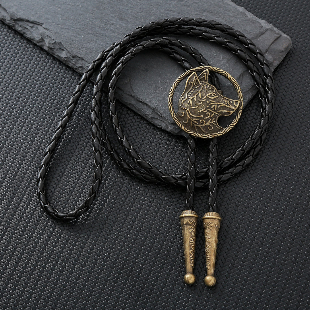 Vintage Antik Gold Hohlwolfkopf Bolo Krawatte - Bronze - image 2