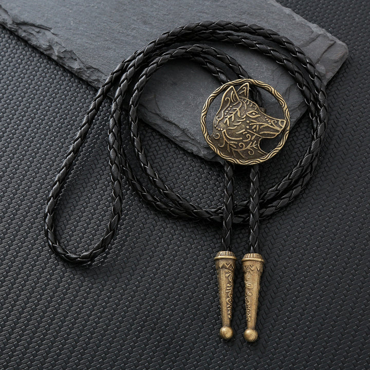 Vintage Antik Gold Hohlwolfkopf Bolo Krawatte - Bronze - image 2