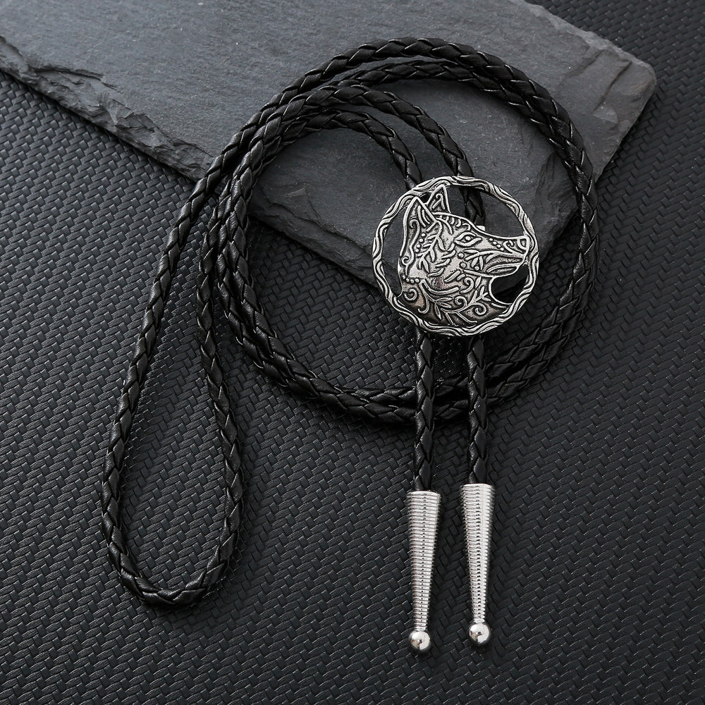 Vintage Antik Gold Hohlwolfkopf Bolo Krawatte - Silber - image 1