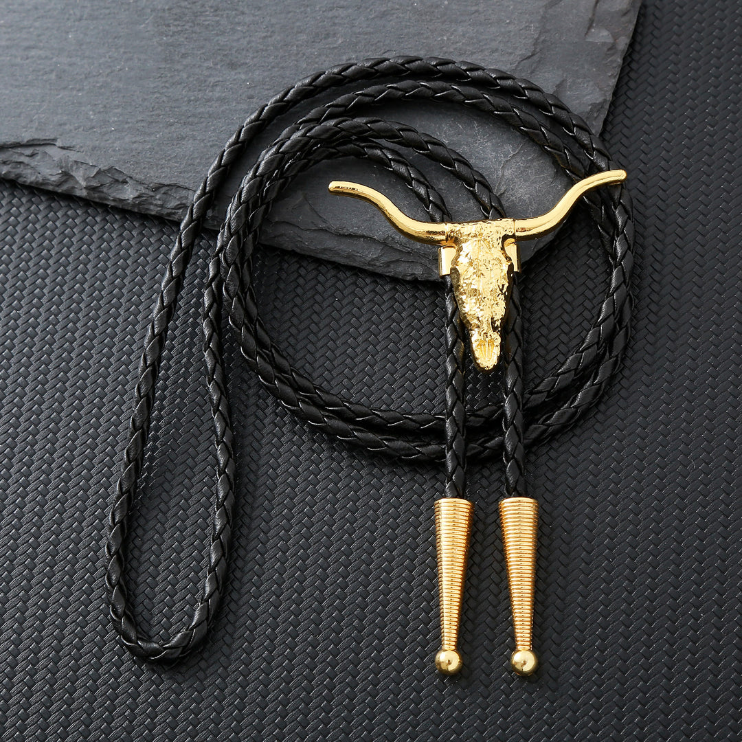 Retro Longhorn Bull Skull Bolotie - Golden - image 0
