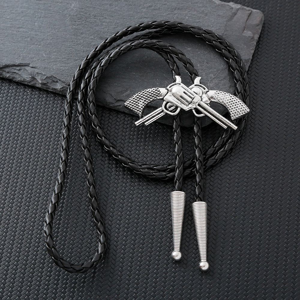 Western-Retro-Bolo-Krawatte mit gekreuzter Pistole - Silber - image 1