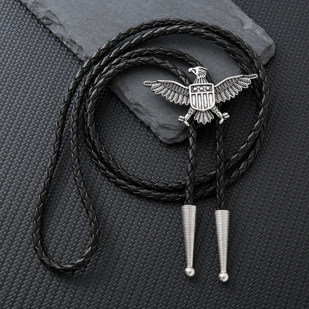 Bolo-Krawatte mit patriotischem Adler-Stern-Schild-Motiv im Western-Stil - Silber - image 1