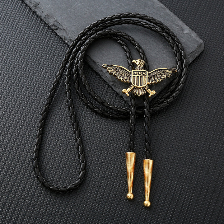 Bolo-Krawatte mit patriotischem Adler-Stern-Schild-Motiv im Western-Stil - Bronze - image 0