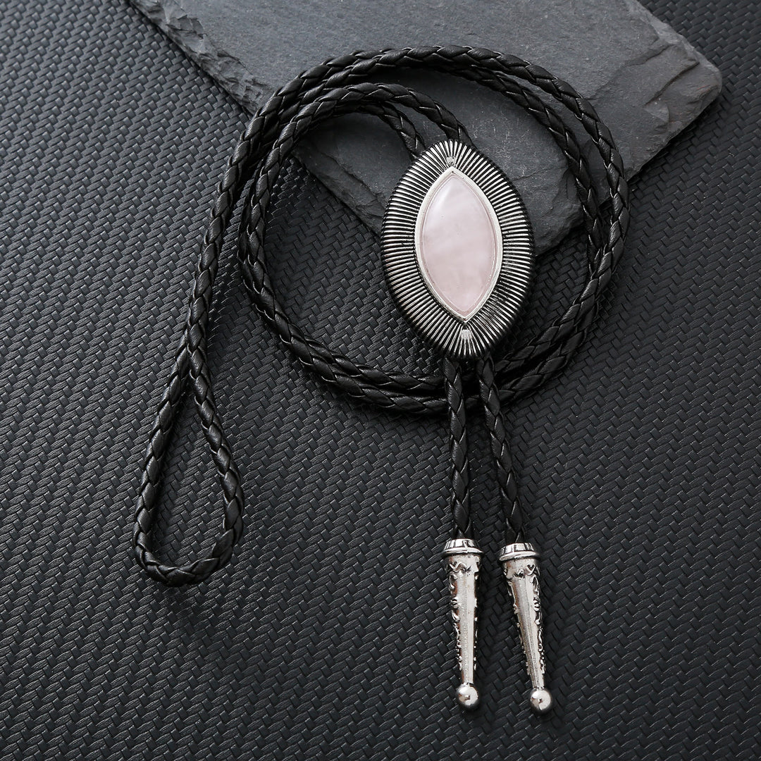 Vintage-Antik-Bolo-Krawatte mit gedrehtem Rand, ovalem Katzenaugenstein und Katzenaugenmuster - Rosa - image 4