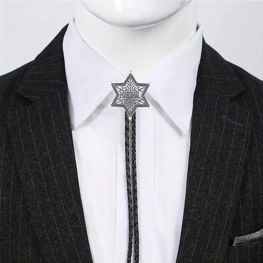 Vintage Western Marshal Hexagramm-Stern-Abzeichen Bolo-Krawatte - image 1