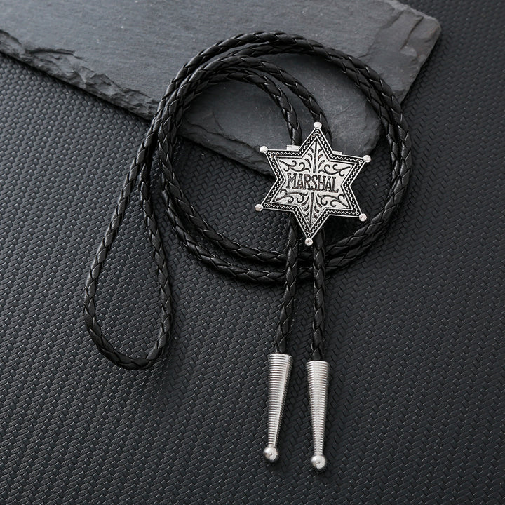 Vintage Western Marshal Hexagramm-Stern-Abzeichen Bolo-Krawatte - Silber - image 0