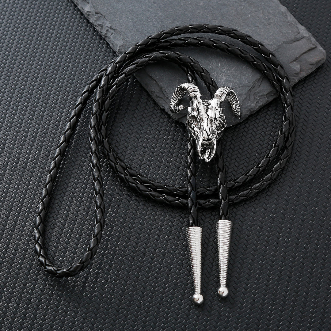 Dunkle Ästhetik, gotische Bolo-Krawatte mit Widderkopf - Silber - image 9
