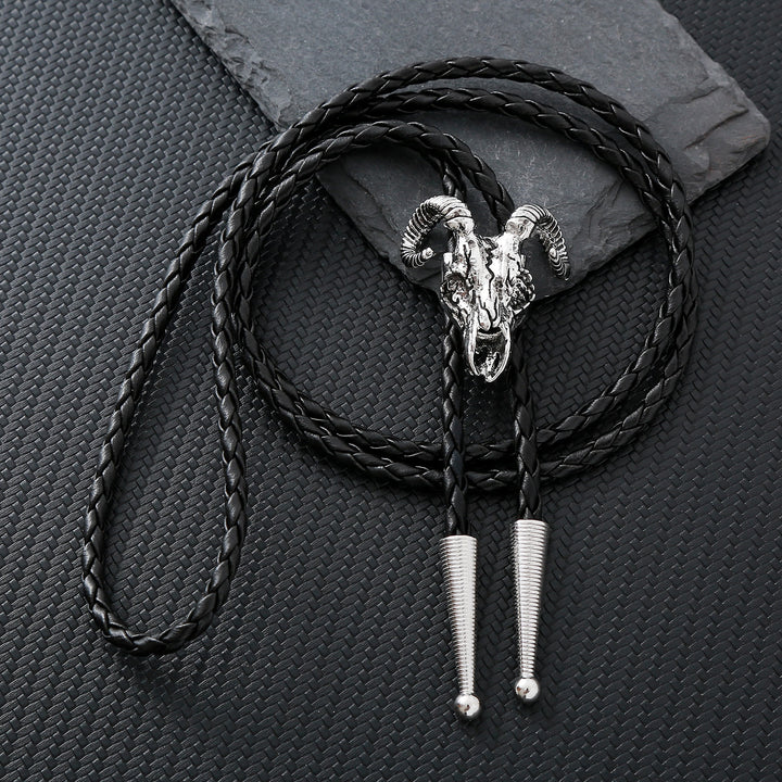 Dunkle Ästhetik, gotische Bolo-Krawatte mit Widderkopf - Silber - image 9