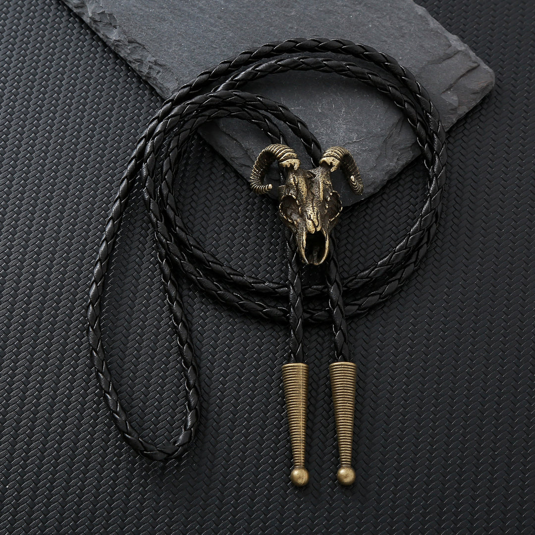 Dunkle Ästhetik, gotische Bolo-Krawatte mit Widderkopf - Bronze - image 6