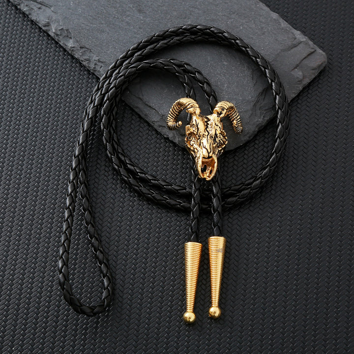 Dunkle Ästhetik, gotische Bolo-Krawatte mit Widderkopf - Gold - image 12