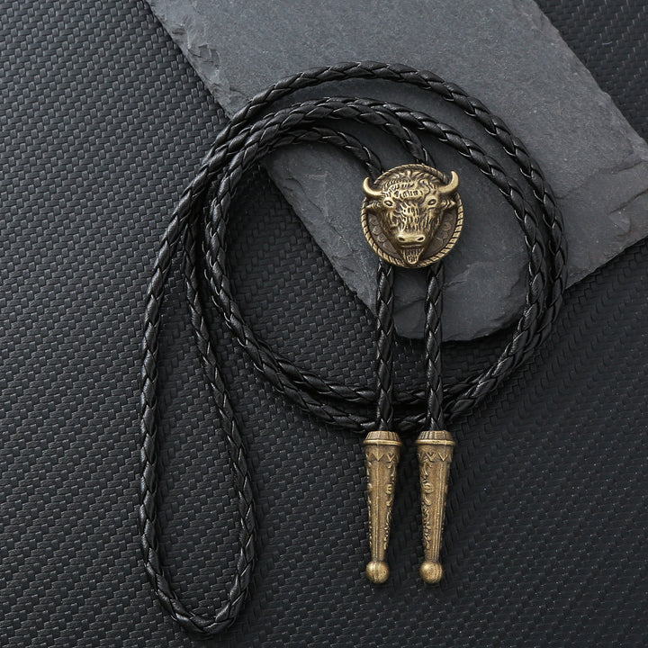 Buffalo Head Medaillon Old West Bolo Krawatte - Bronze - image 0