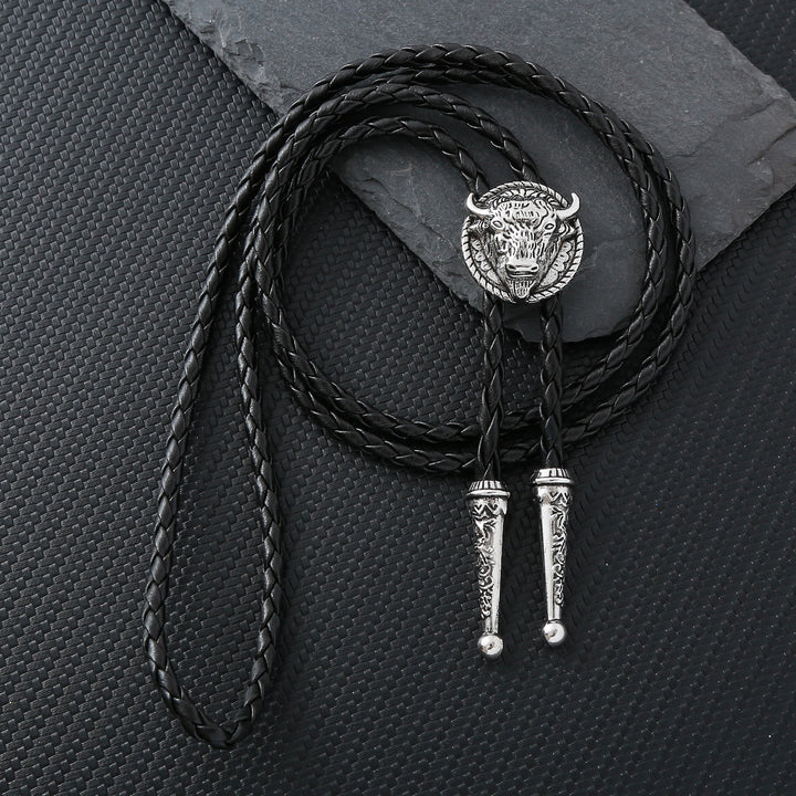 Buffalo Head Medaillon Old West Bolo Krawatte - Silber - image 5