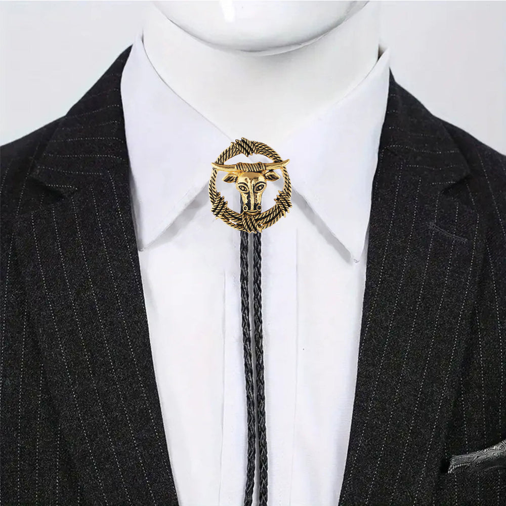 Rodeo Longhorn Bull Rope Wreath Rock Style Bolo Tie - image 1