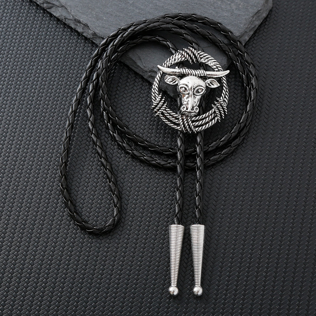 Rodeo Longhorn Bull Rope Wreath Rock Style Bolo Tie - Silber - image 6