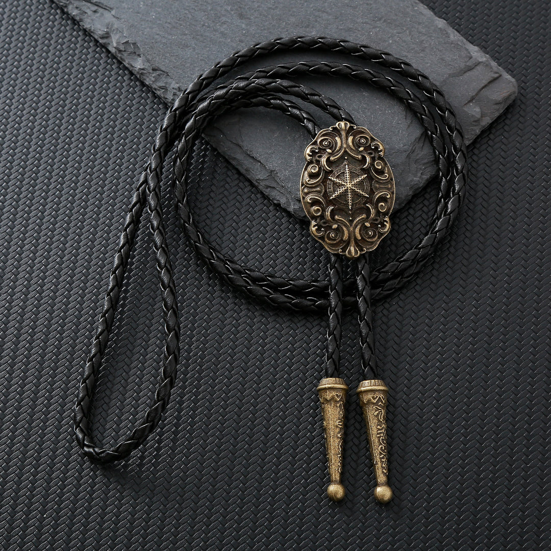 Verzierte viktorianische Western-Bolo-Krawatte mit Kompass und Stern - Bronze - image 0