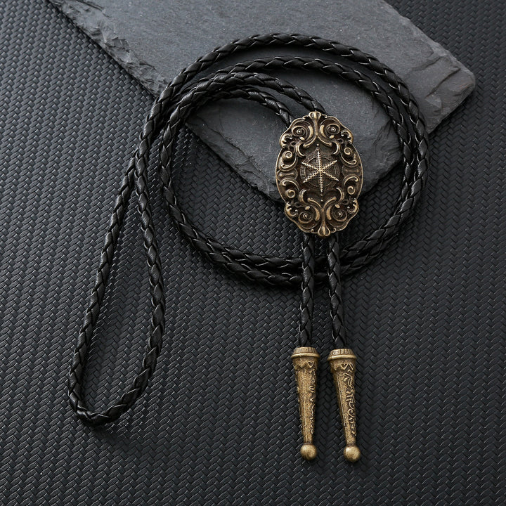 Verzierte viktorianische Western-Bolo-Krawatte mit Kompass und Stern - Bronze - image 0