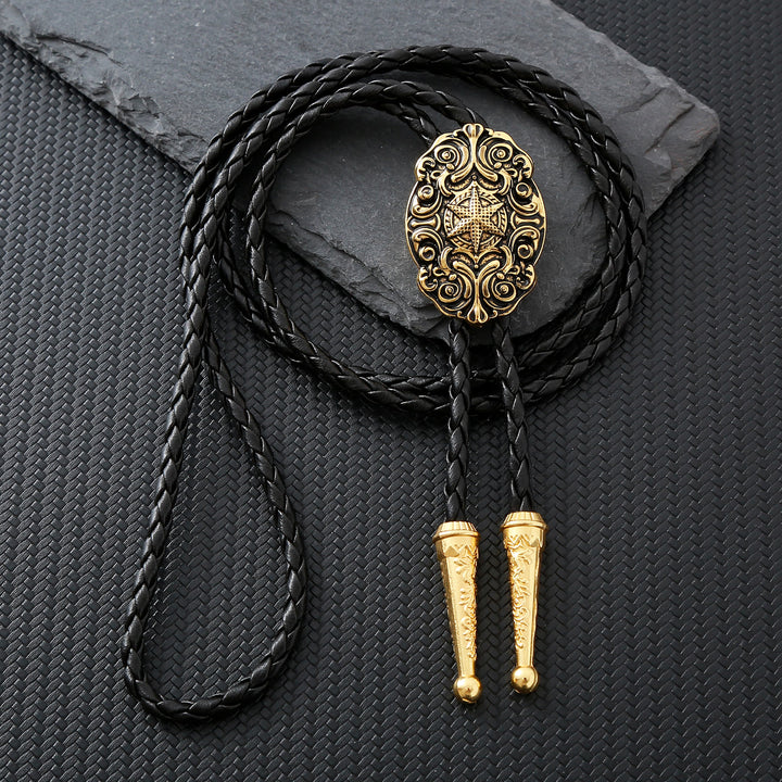 Verzierte viktorianische Western-Bolo-Krawatte mit Kompass und Stern - Gold - image 9