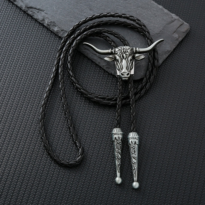 Bolo-Krawatte mit dem Spirit-Motiv des Western Longhorn Bulls - Antikes Silber - image 0