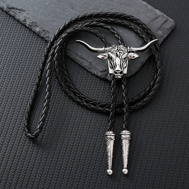 Bolo-Krawatte mit dem Spirit-Motiv des Western Longhorn Bulls - Silber - image 5