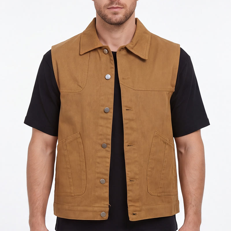 Herren-Jeansweste im amerikanischen Vintage-Stil, lässig, gewaschen, mit zwei Taschen - image 3