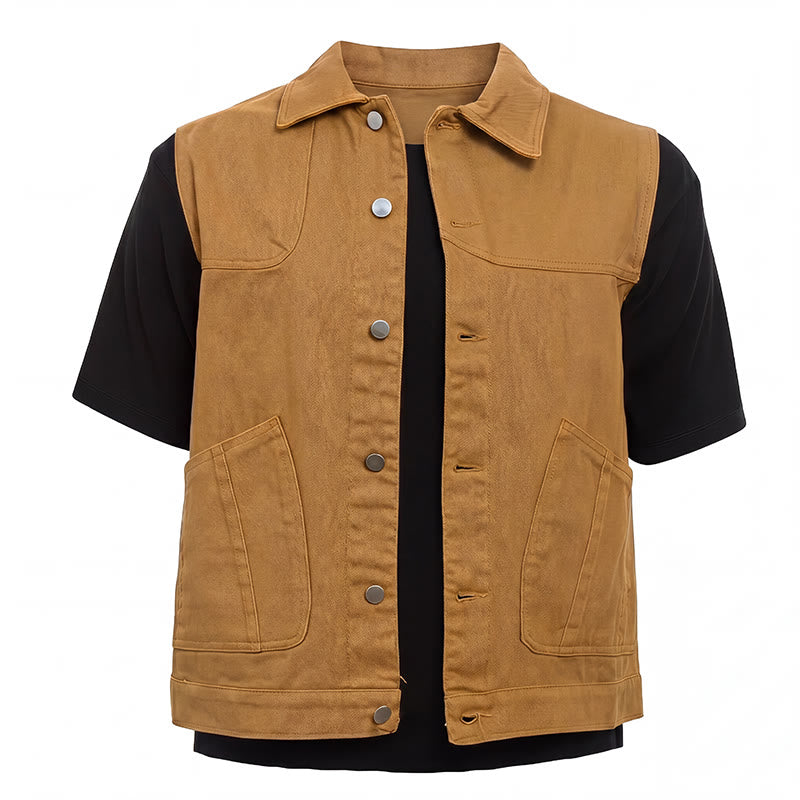 Herren-Jeansweste im amerikanischen Vintage-Stil, lässig, gewaschen, mit zwei Taschen - image 8