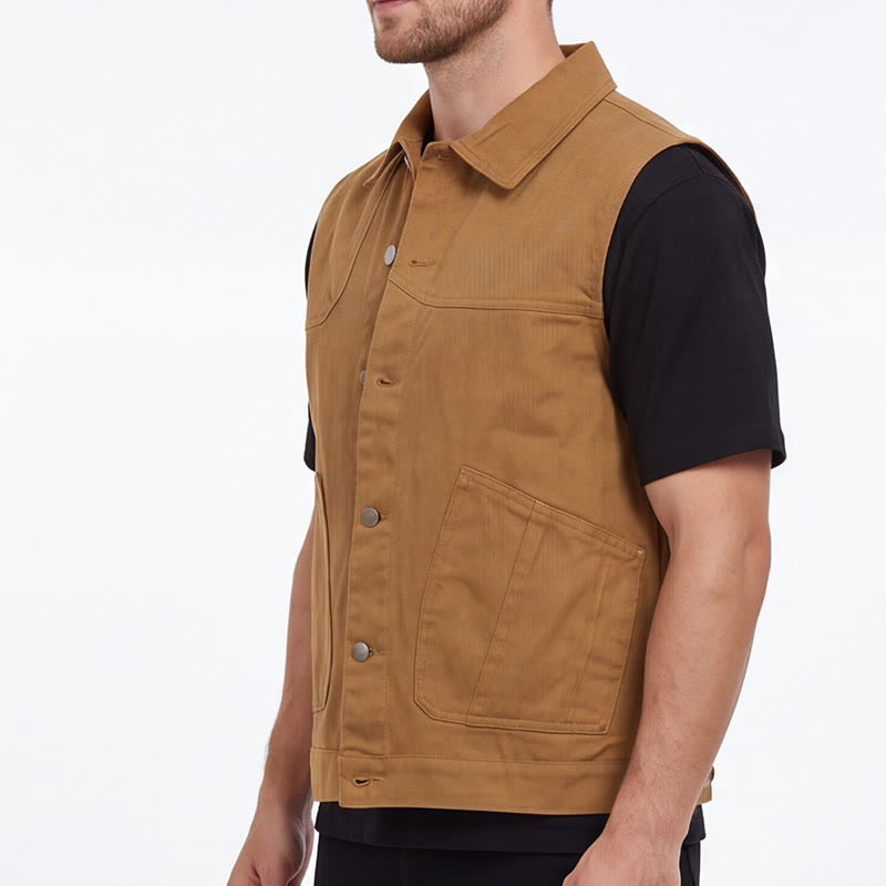 Herren-Jeansweste im amerikanischen Vintage-Stil, lässig, gewaschen, mit zwei Taschen - image 1