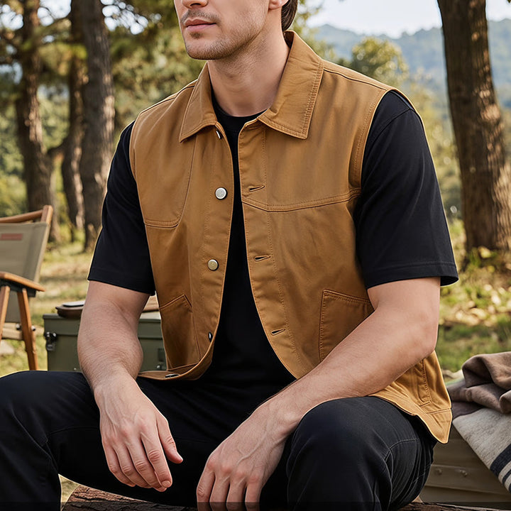Herren-Jeansweste im amerikanischen Vintage-Stil, lässig, gewaschen, mit zwei Taschen - Gelb - 4XL - image 0