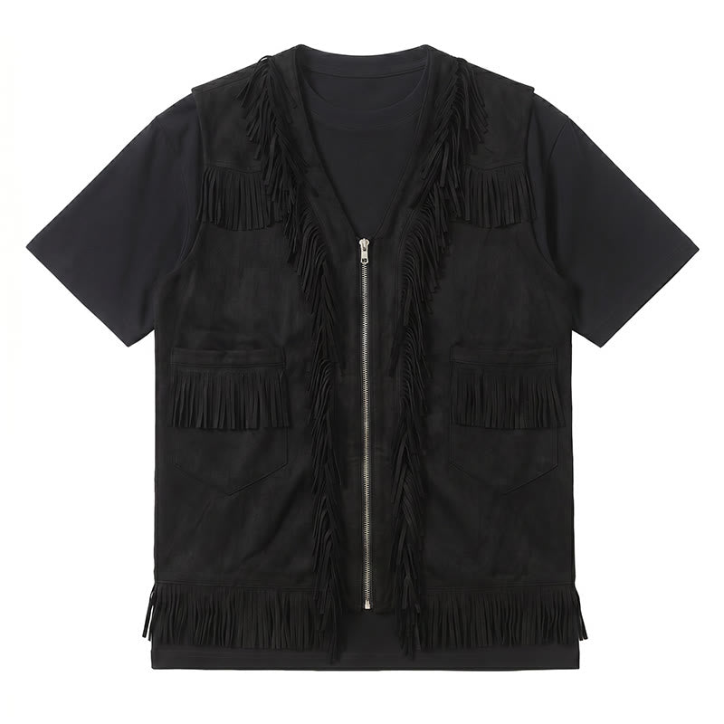 Herrenweste im Western-Hippie-Stil aus Wildleder mit Fransen - image 10