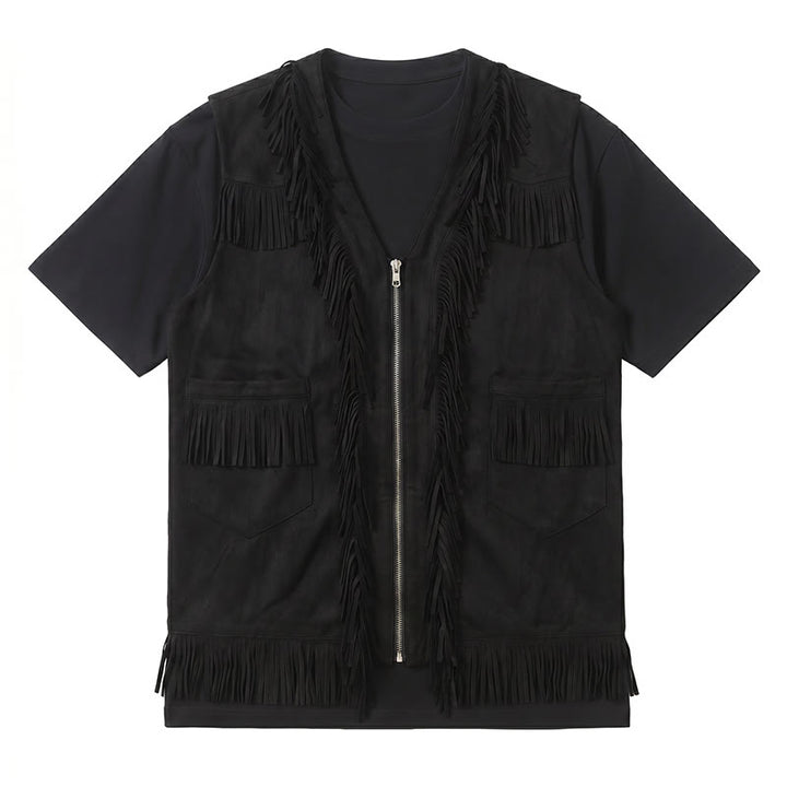Herrenweste im Western-Hippie-Stil aus Wildleder mit Fransen - image 10