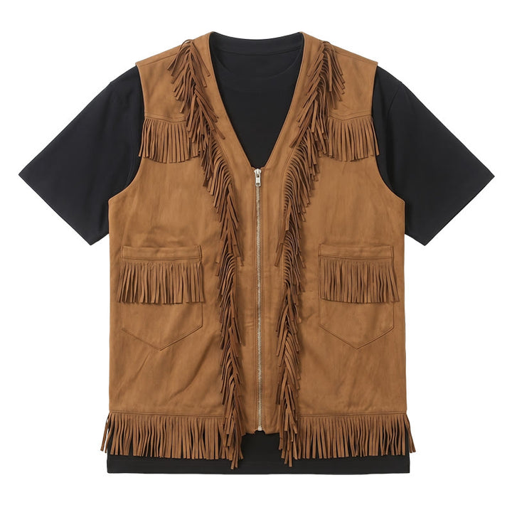 Herrenweste im Western-Hippie-Stil aus Wildleder mit Fransen - image 8