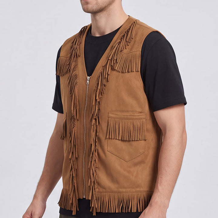 Herrenweste im Western-Hippie-Stil aus Wildleder mit Fransen - image 3