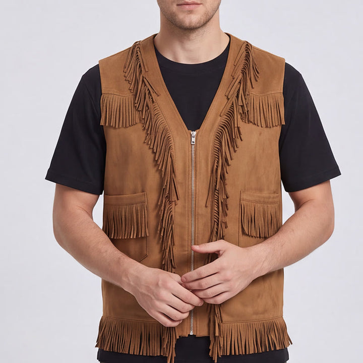 Herrenweste im Western-Hippie-Stil aus Wildleder mit Fransen - image 1