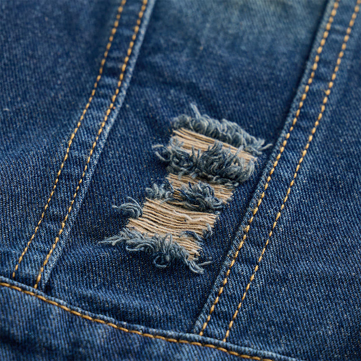 Herren-Jeansweste im koreanischen Stil mit amerikanischer Flagge, Used-Look, schmal geschnitten, schmal geschnitten - image 6