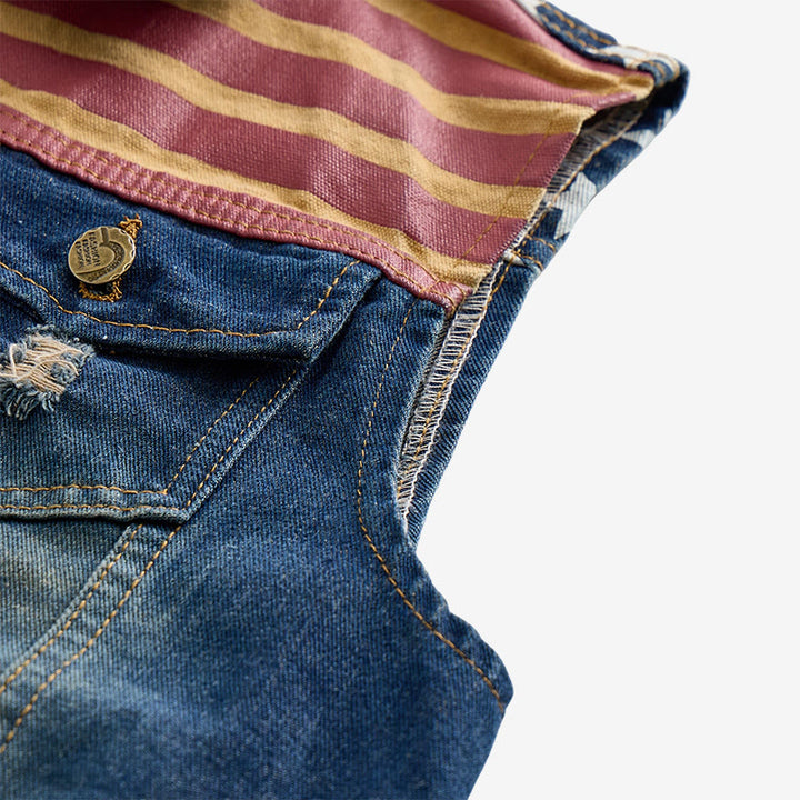 Herren-Jeansweste im koreanischen Stil mit amerikanischer Flagge, Used-Look, schmal geschnitten, schmal geschnitten - image 7