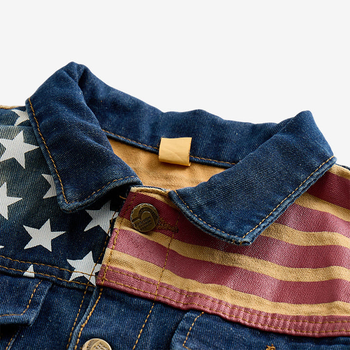 Herren-Jeansweste im koreanischen Stil mit amerikanischer Flagge, Used-Look, schmal geschnitten, schmal geschnitten - image 4