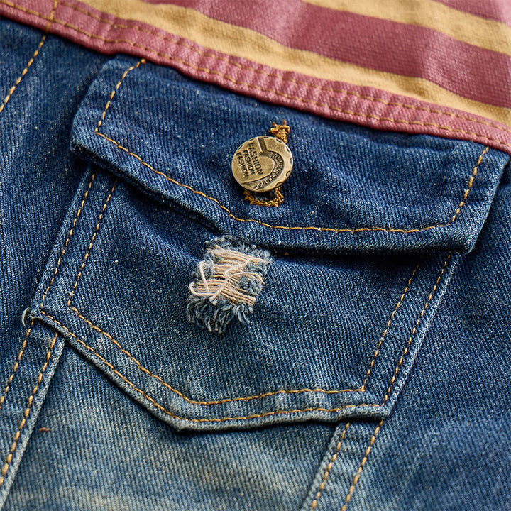 Herren-Jeansweste im koreanischen Stil mit amerikanischer Flagge, Used-Look, schmal geschnitten, schmal geschnitten - image 5